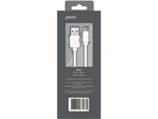 Кабель PERO DC-03 micro-USB, 2А, 1м, белый